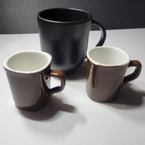 Crate&Barrel Black Stoneware Mug and Pair of Chocolate Espresso Cups